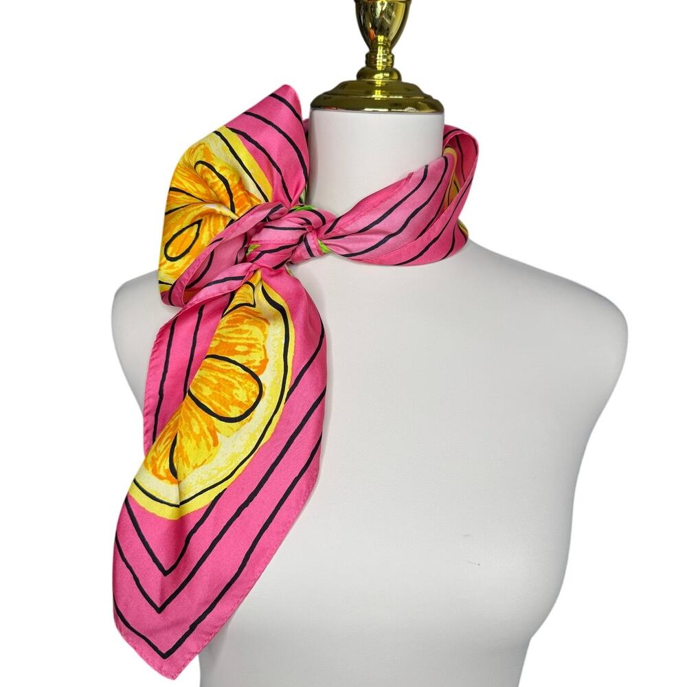 Talbots Silk Scarf Pink Novelty Citrus Print Square Limes Lemons Vintage Style